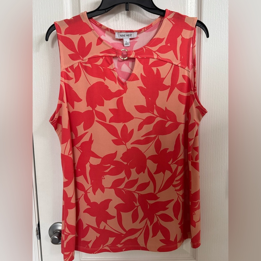 Nine West Sleeveless Blouse Top Orange Tropical Size Large